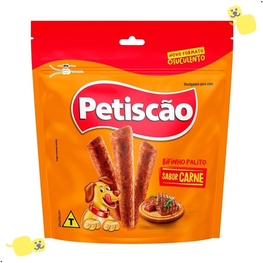 Bifinho Mastigável Carne Petiscão Formato Palito Pacote 1Kg