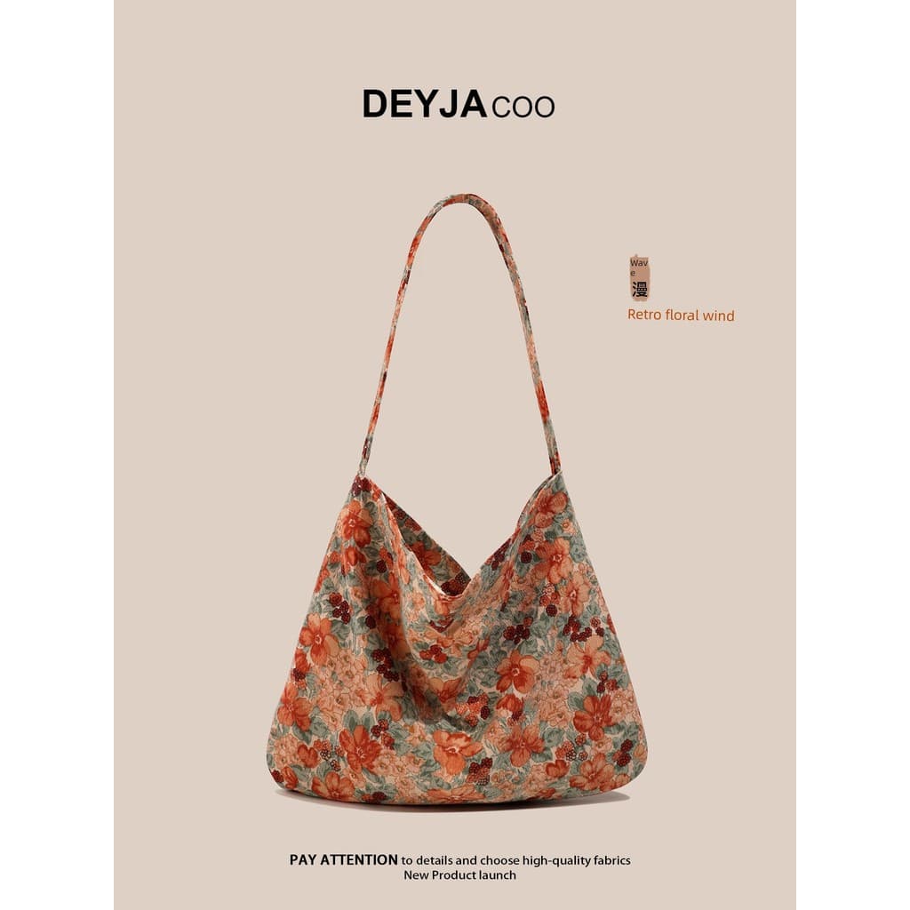 bolsas femininas de ombro Bolsa feminina 2026 novo estilo bolsa de lona outono inverno estilo preguiçoso Floral mensagei