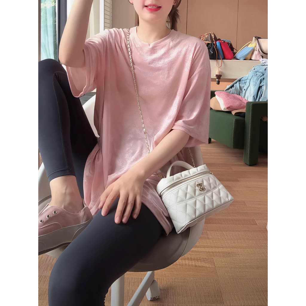 Estilo preguiçoso veludo meados de comprimento manga curta camiseta feminina 2026 primavera verão novo estilo Casual All