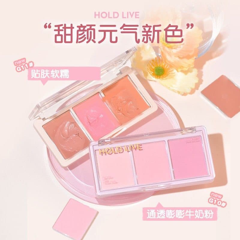 HOLD LIVE Tricolor Blush Sombra Blush Roxo Blush Azul Feminino Pêssego Fosco Natural Nu Maquiagem Paleta de Contorno Ini