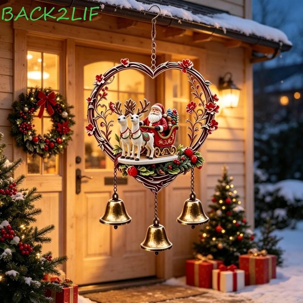 BACK2LIF Carrilhão De Vento De Natal , Metal Plano 2D De Papai Noel , Pingente De Suspensão Acrílico Para Decoração De C
