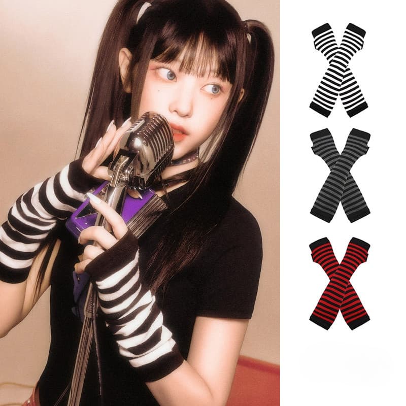 Dança disco jogos menina mão manga sem dedos listrado manga jk acessórios Millennium menina quente Lolita pulseira Y2k