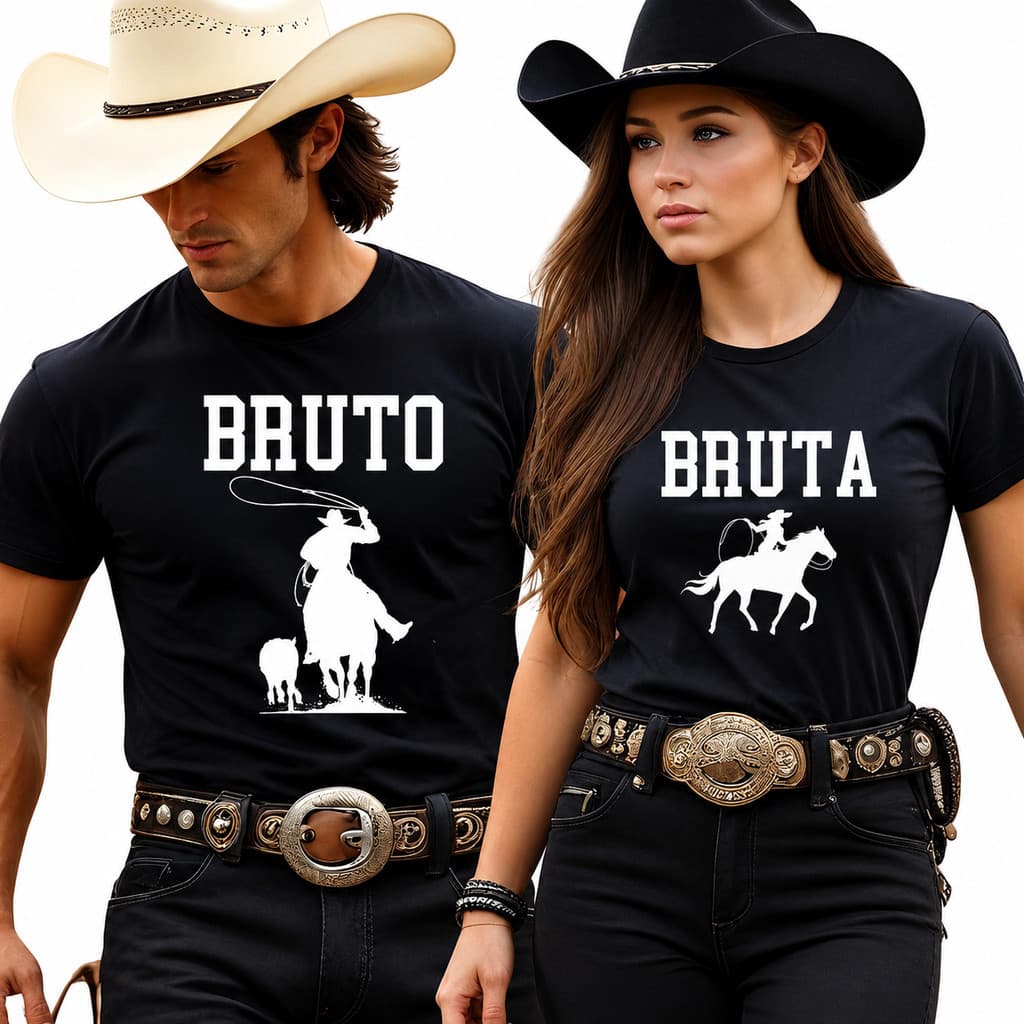 Kit Casal Camiseta Bruto e Bruta Western Cowboy Cowgirl Agro Country Festa de Peão Rodeio Namorados