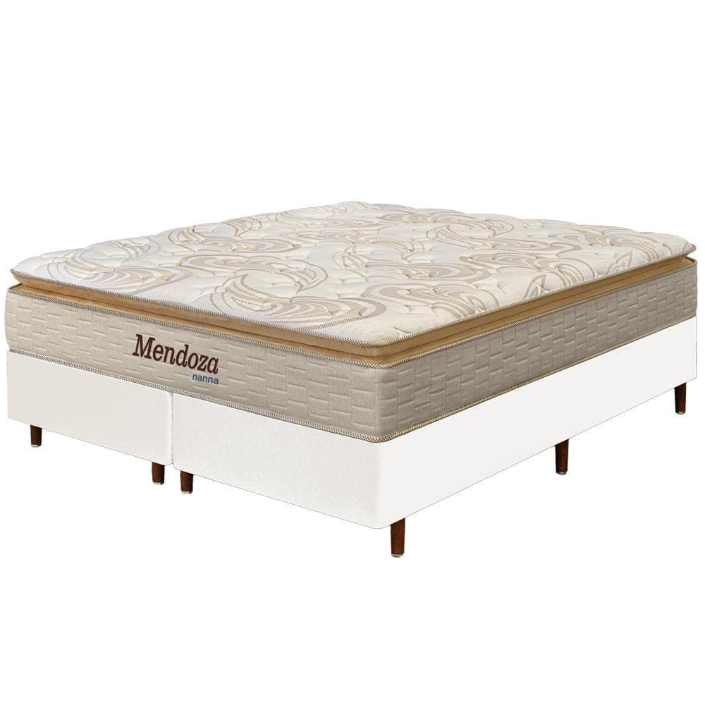 Cama Box Branca + Colchão Queen Size Mendoza Molas Ensacadas Pillow Top 158x198x71cm - Extra Macio