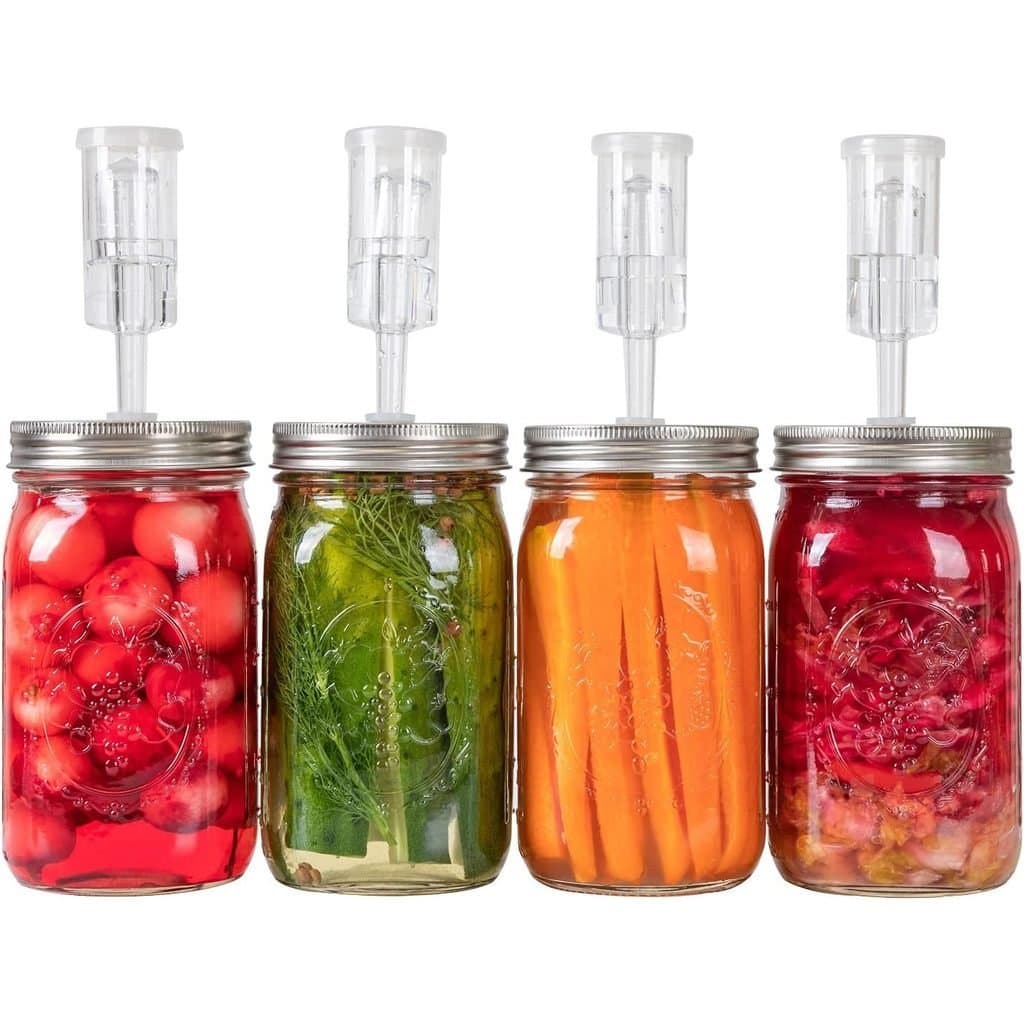 A tampa de fermentação automática é feita de aço inoxidável, adequada para potes de vidro de boca larga, e vem com um ki