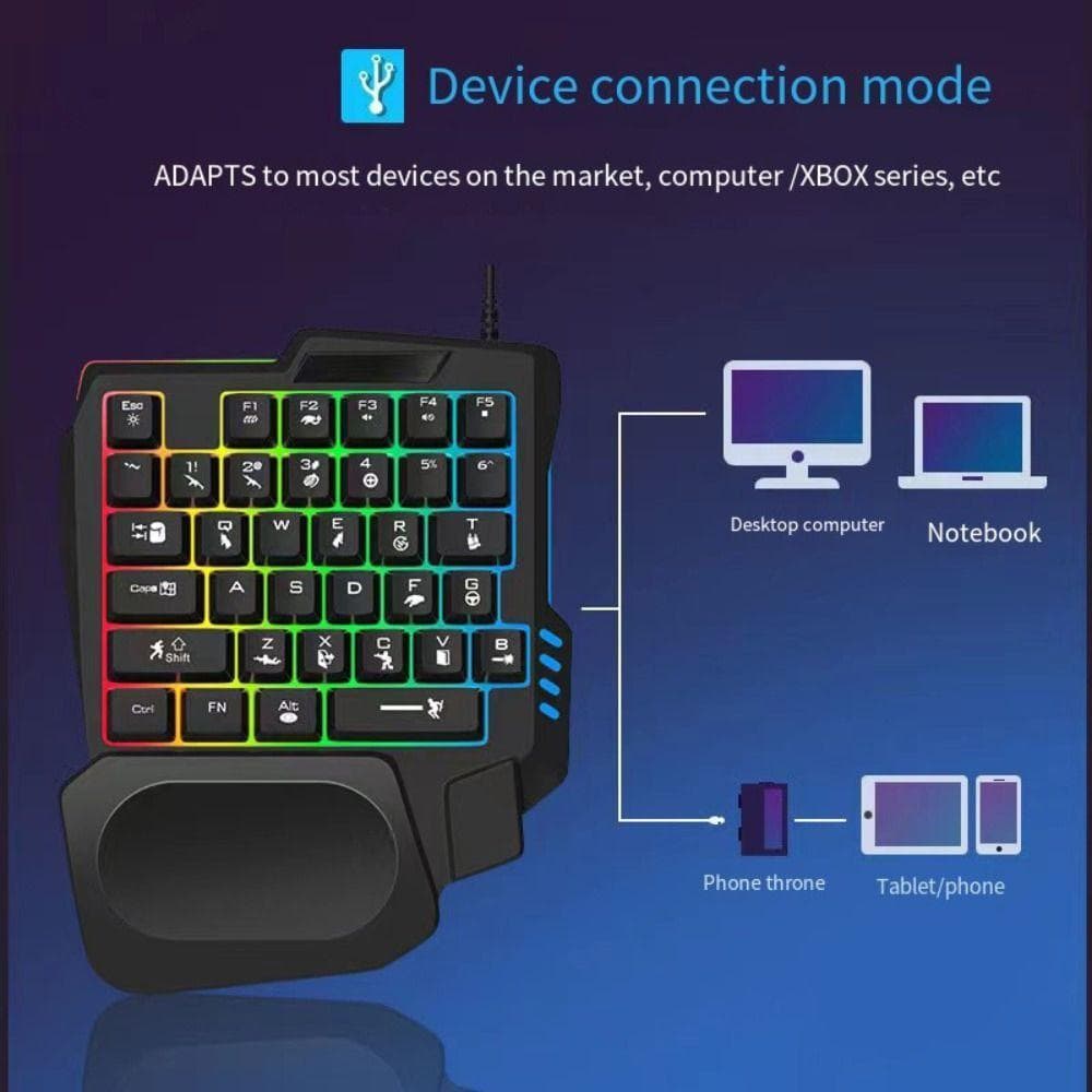 Teclado Com Uma Mão , Mini Luminoso De Única , Mecânico Ultrafino Para Jogos USB 35 Teclas