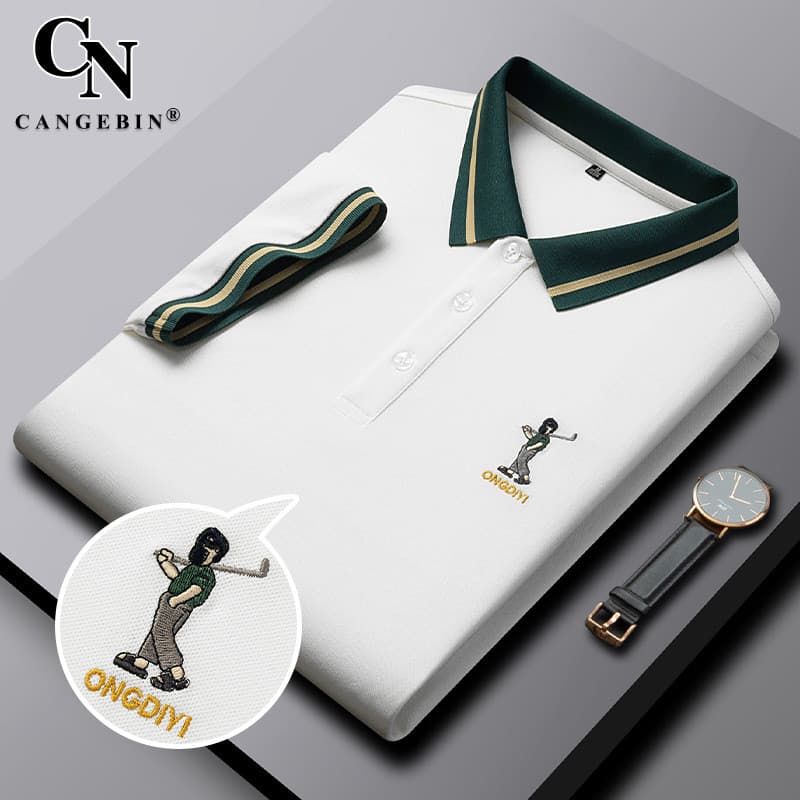 Camisa Polo masculina de manga curta verão 2025 novo estilo seda gelo puro algodão lapela gola texturizada marca Street