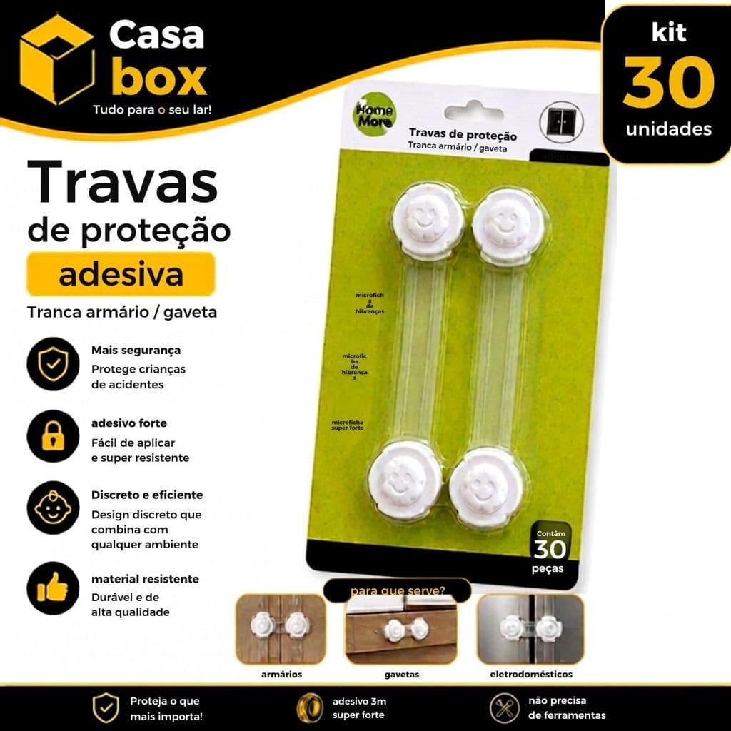 Kit Trava Gaveta Armário 30 12 10 ou 8 Un Segurança Infantil Bebê Protetor Transparente Fecho de Proteção