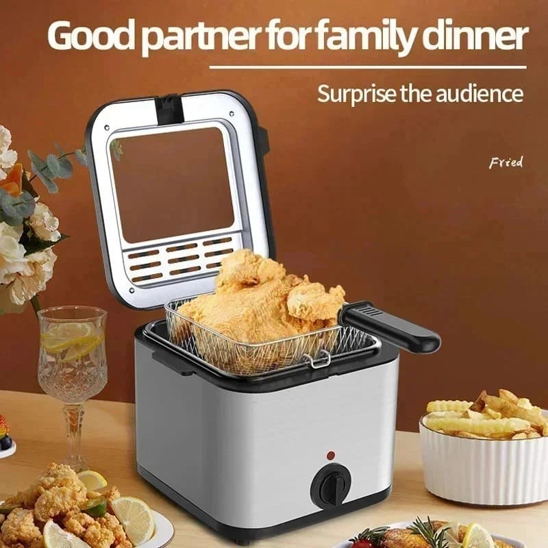 110V 220V 1000W 2.5L Fritadeira Elétrica Quadrada Multifuncional De Aço Inoxidável Para Lanche Doméstico