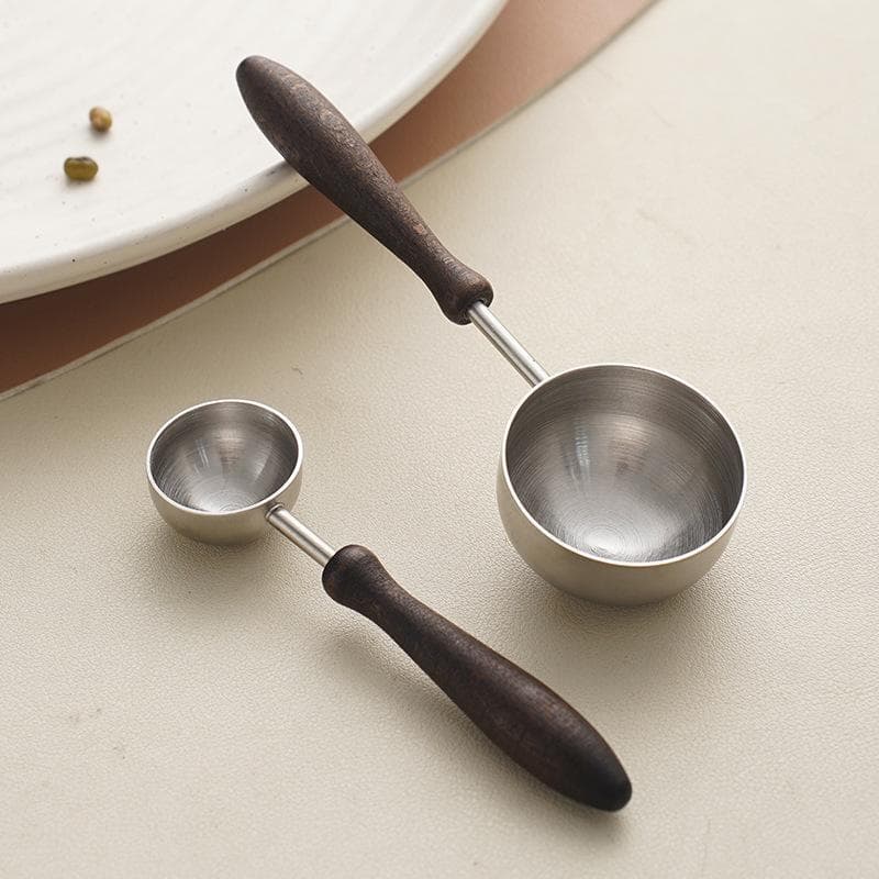 Colheres De Medição De Café De Aço Inoxidável Com Alça De Madeira Vários Tamanhos Para Fabricação , Cozimento , Uso De C