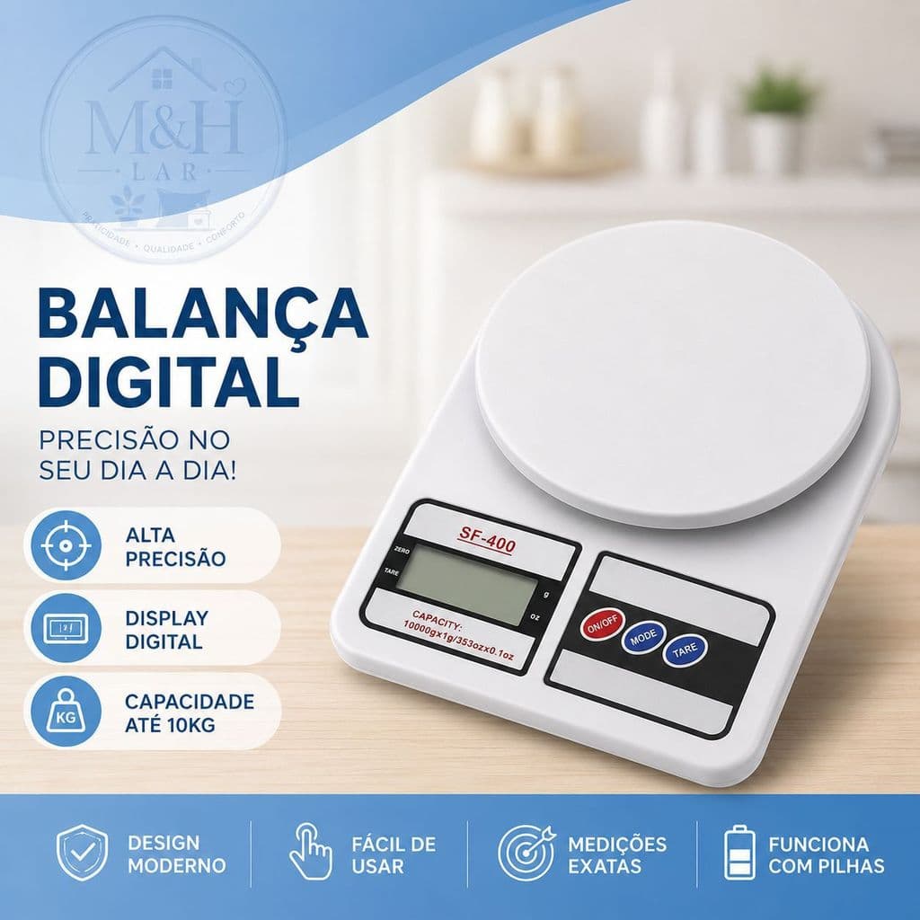 Balança Digital de Cozinha 10kg Alta Precisão Eletrônica