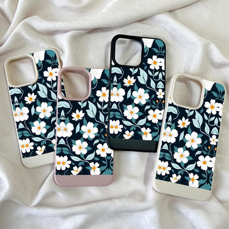 Capa para iPhone 11 12 13 14 15 16 17 Pro Max XS Max Capa para celular Com flores brancas fundo escuro