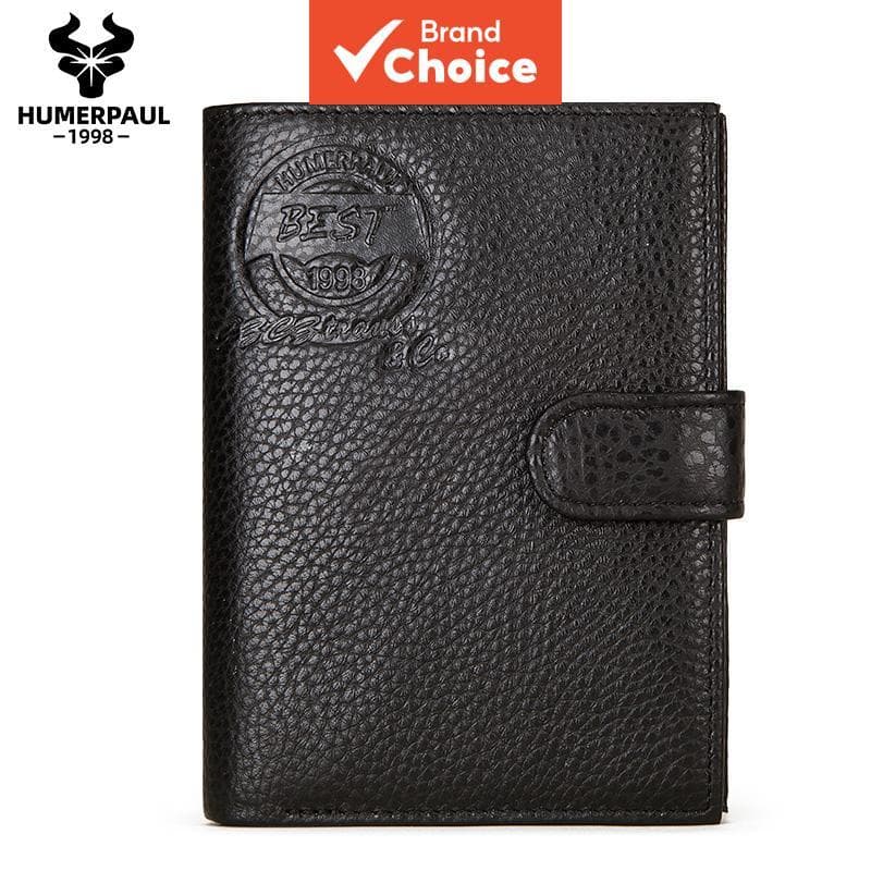 HUMERPAUL Carteira Clássica Masculina de Couro, Porta Passaporte e Moedas com Múltiplas Divisórias para Cartões, Bolsa