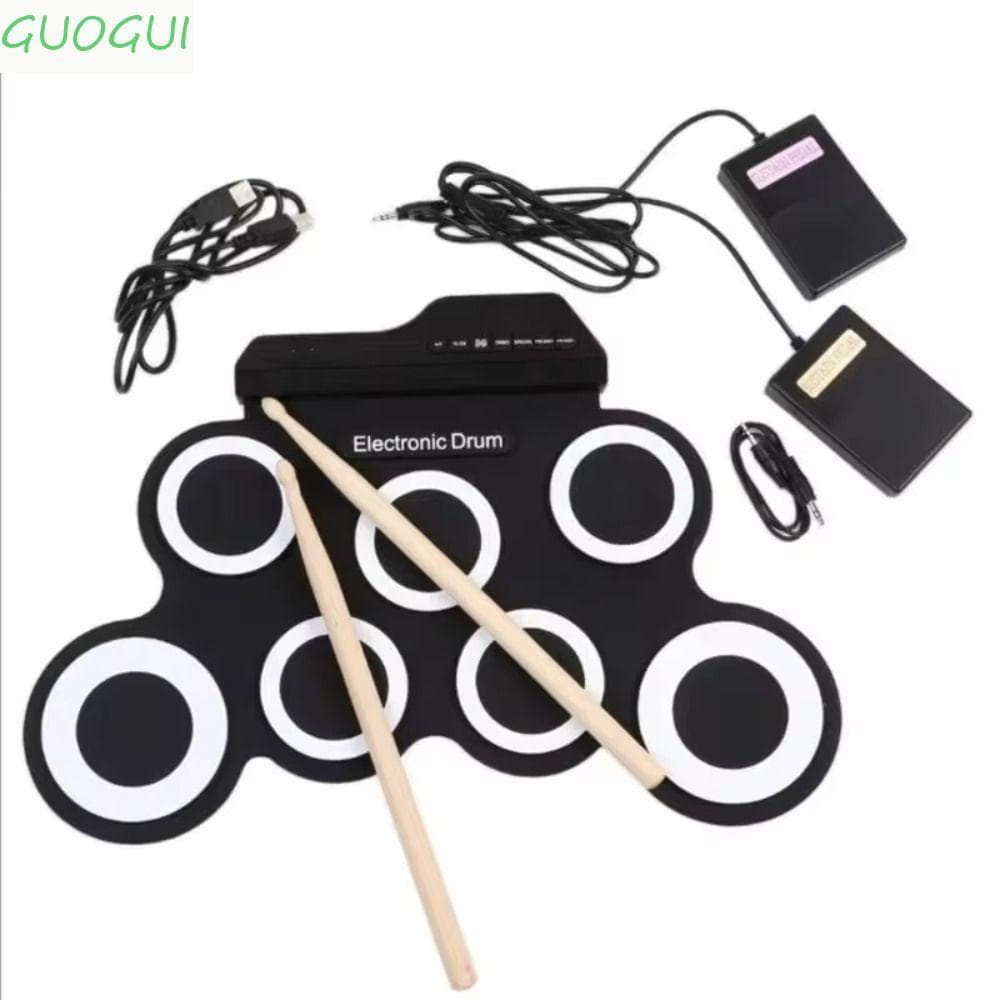 GUOGUI 1 Caixa De Tambor Eletrônico Portátil , 7 Almofadas Com Conjunto De Bateria Eletrônica De Pedal De Sustentação ,