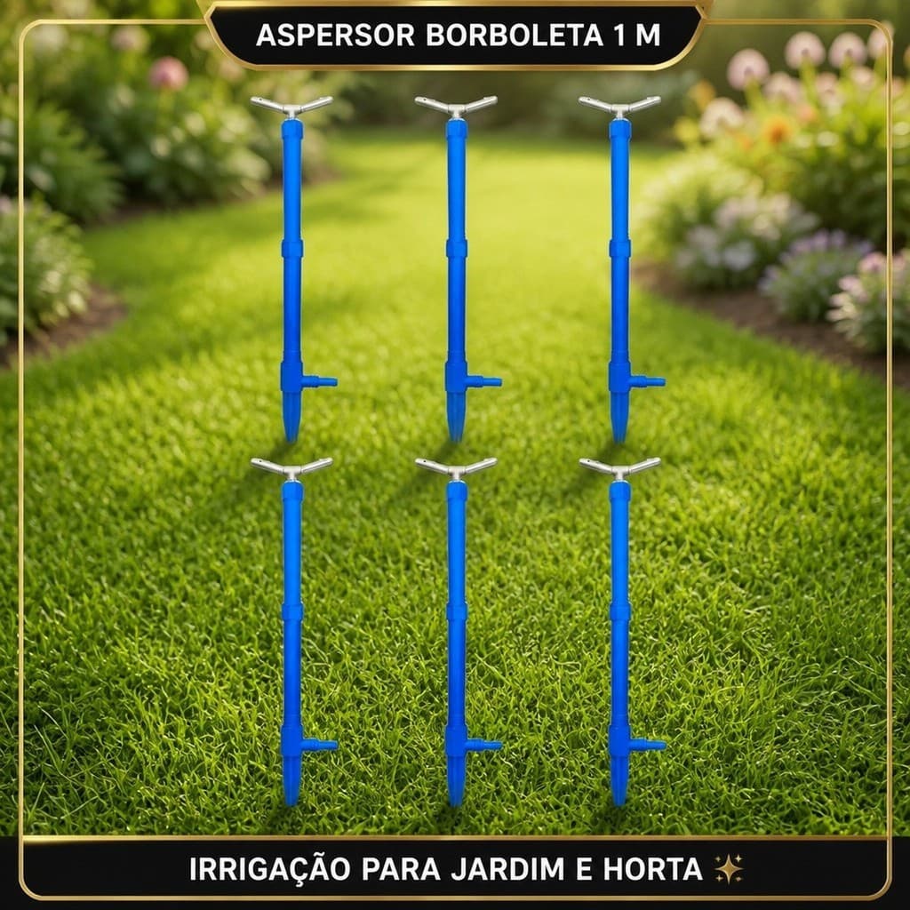 🌱 Kit 6 Aspersor Borboleta 1m Bico Alumínio Giratório Irrigação Jardim Horta Gramado Quintal 💦