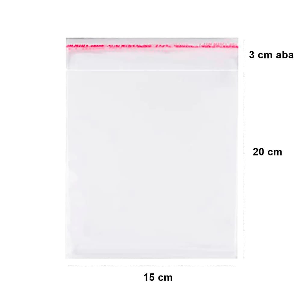 Saquinho adesivado Cromus transparente 15x20cm + 3 aba com 100 unidades