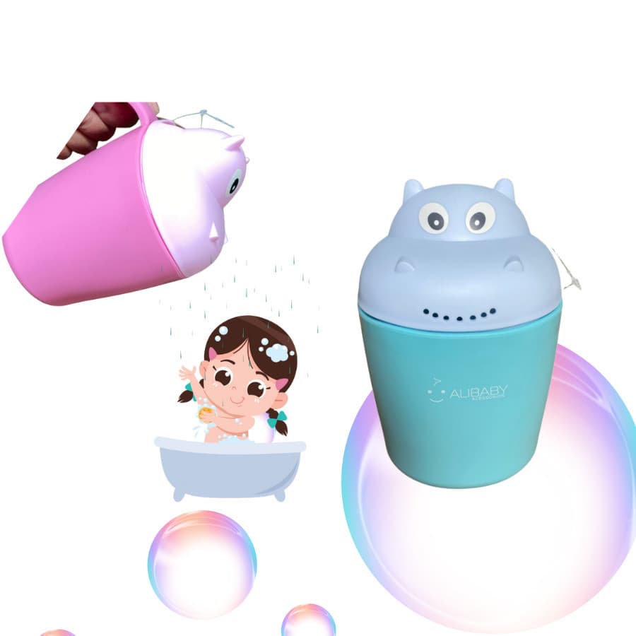 Brinquedo de Banho Copo Regador Hipopótamo com Chuveirinho Infantil 16x11cm