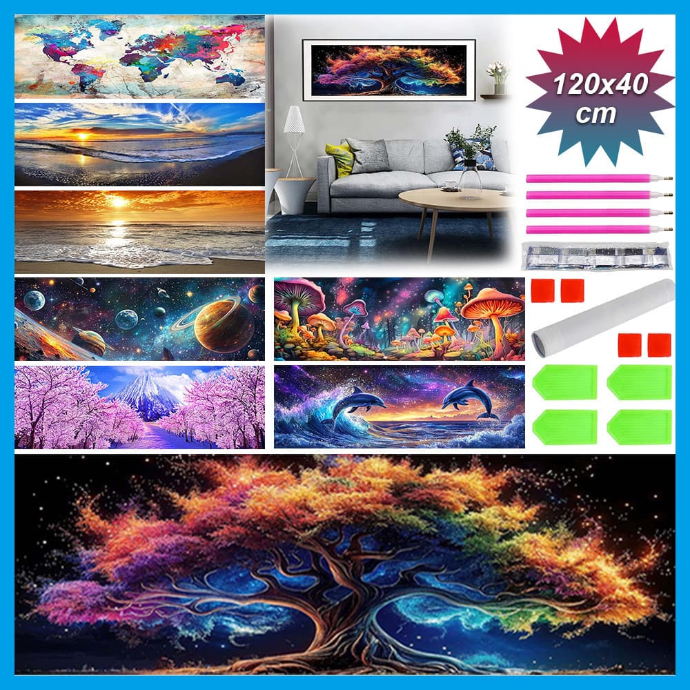 Kit de pintura diamante 5D para iniciantes de 120 x 40 cm 丨 Diamante redondo grande decoração DIY sala de estar entrada