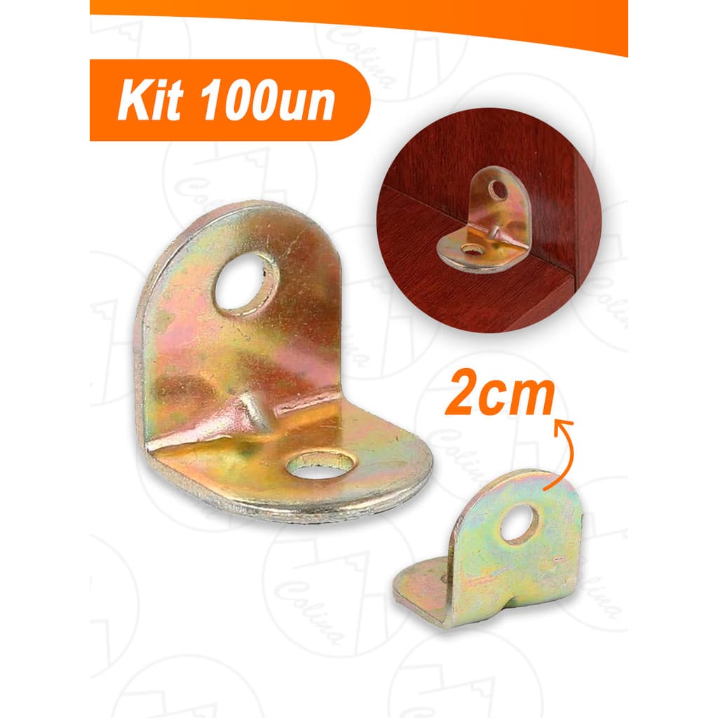 Kit 100 Cantoneiras Bicromatizada Para Moveis - 2x2cm
