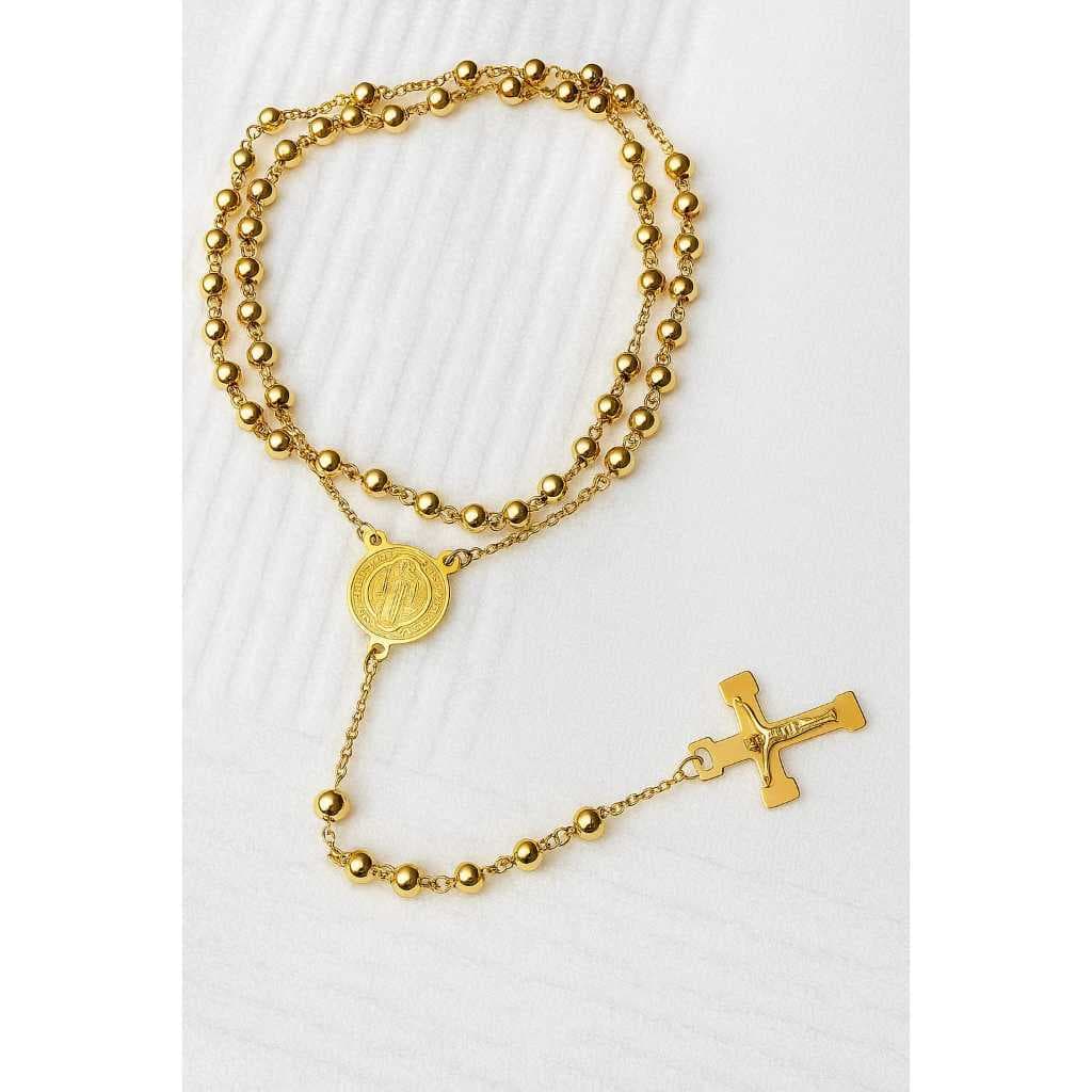 Terço Rosário de  São Bento Unissex Dourado Idêntico a Ouro Grande Para Presentes e orações