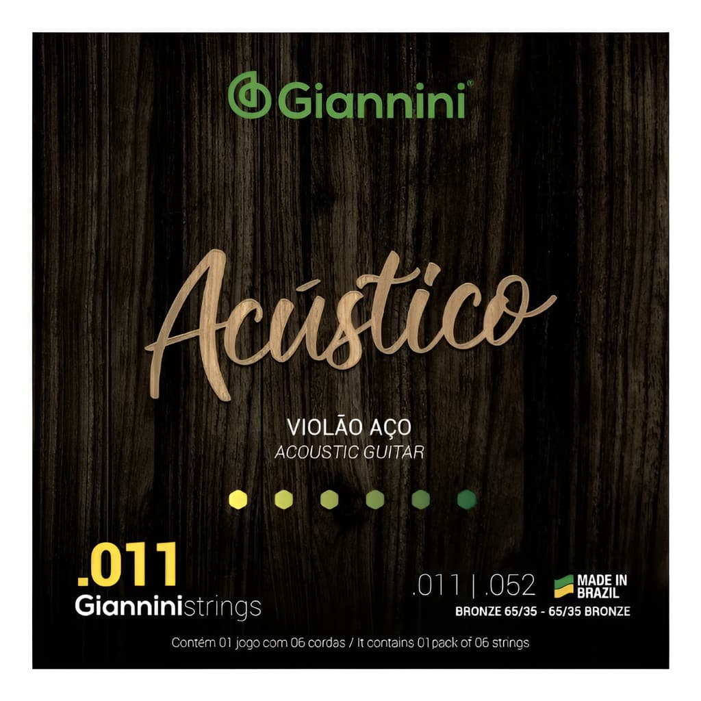 Encordoamento Cordas Violão Aço 011 Giannini Acústico Gespw