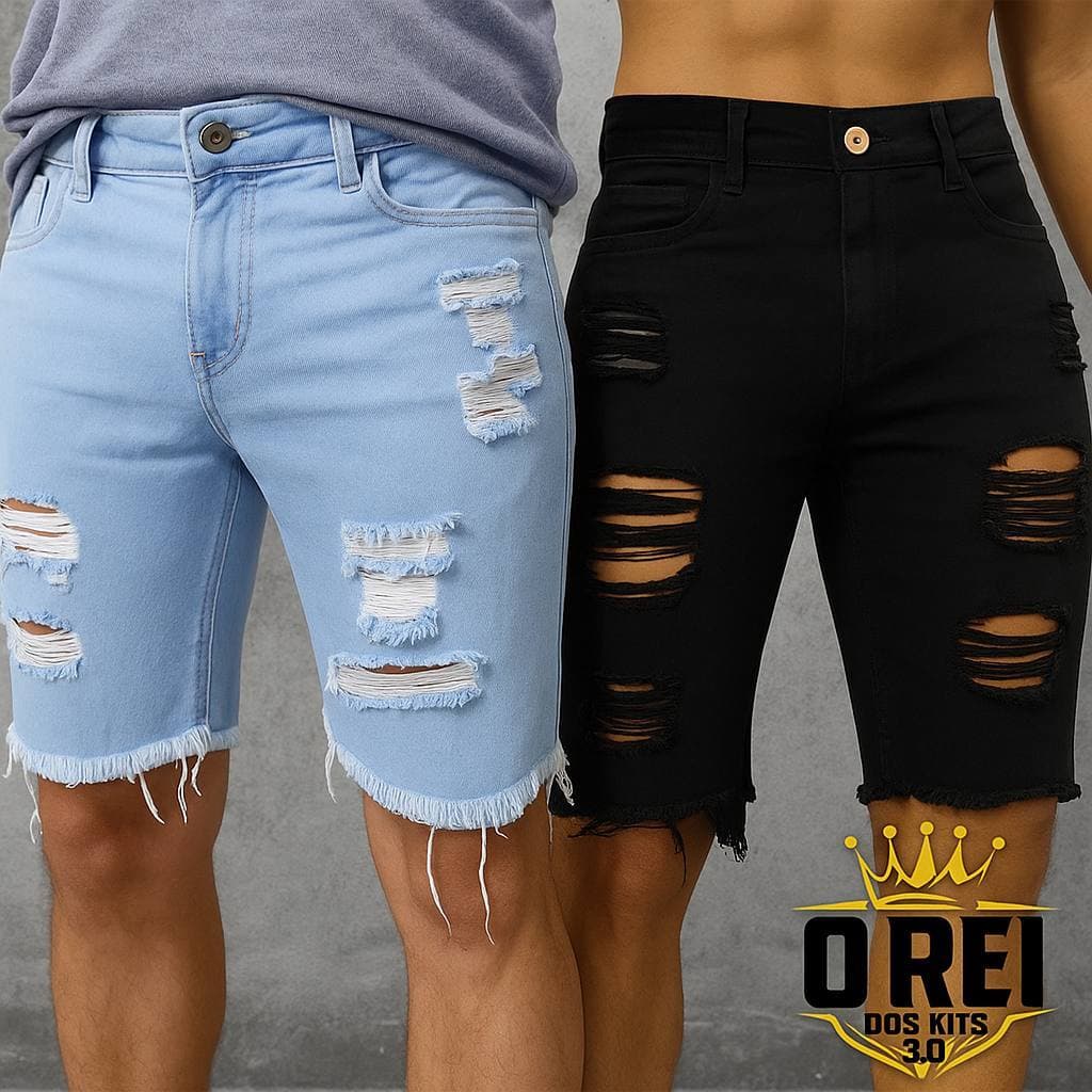 Kit 2 Bermudas Jeans Rasgada Desfiada Masculina Envio hoje Shorts Masculino Você Escolhe a Cor