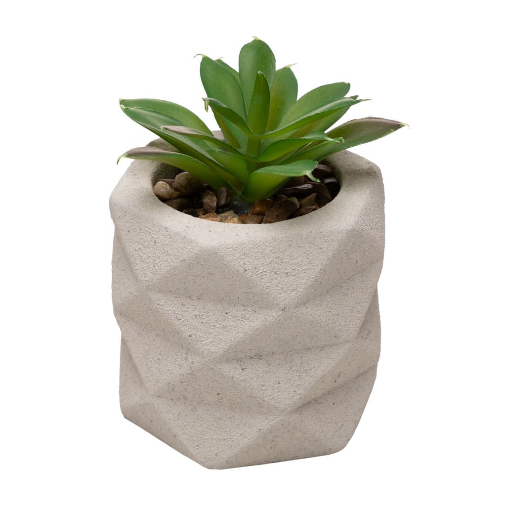 Mini Vaso Cachepot Cimento com Suculenta Artificial 9,5cm Lembrancinha - Lyor