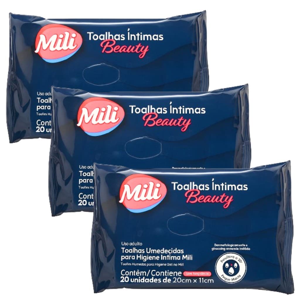 Toalha Íntima Beauty - Toalhinha Umedecida p/ Higiene Íntima - 3 pacotes  c/ 20 unidades de 20x11cm (total:30 )