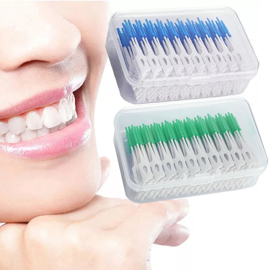 200 Escovas Interdentais de Silicone Escovas de Palito com Fio Dental Oral Ferramentas de Limpeza Práticas Descartáveis