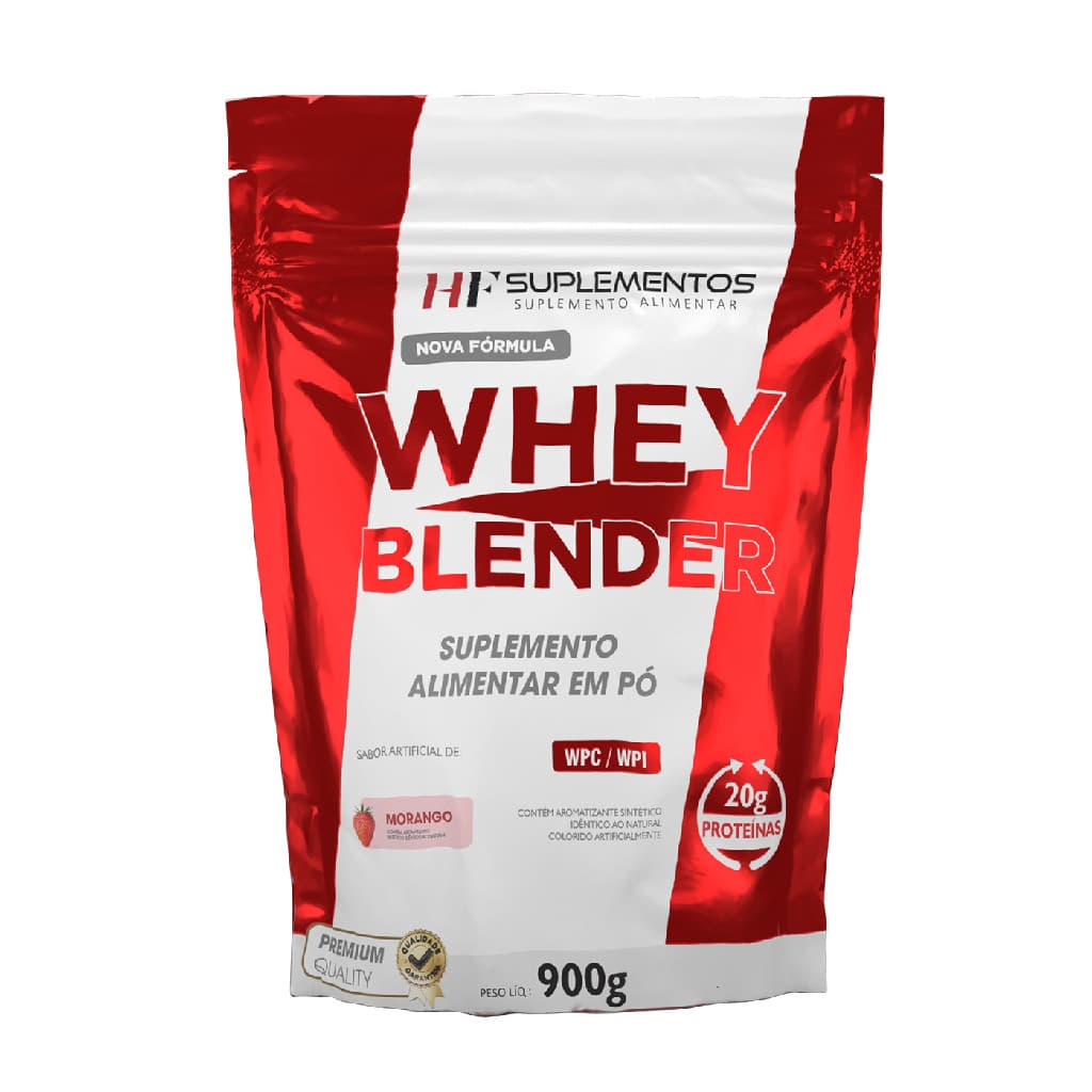 WHEY BLENDER CONCENTRADO MORANGO 900G HF SUPLEMENTOS
