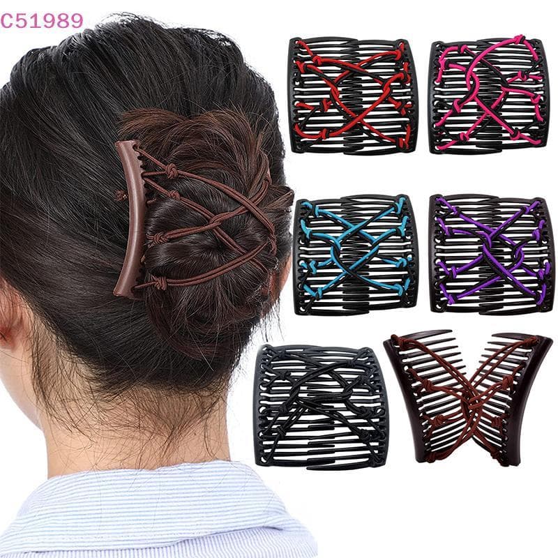 [kaan] Garras De Cabelo Pente Updo Elástico Atado Duplo Pentes Suporte De Rabo De Cavalo Presilhas BR
