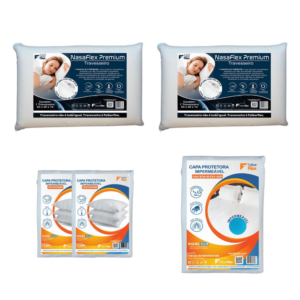Kit Completo Cama Queen 2 Travesseiros Nasa e Protetores