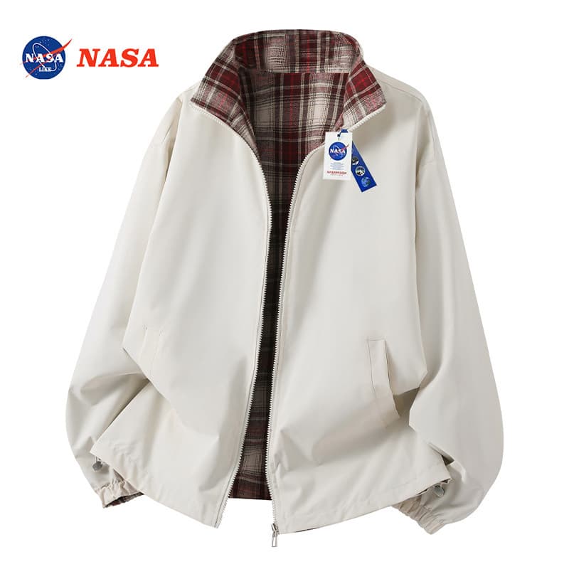 NASA Co-Branded gola alta jaqueta masculina primavera outono Street Wear dupla face verificação costura solta Casual jaq
