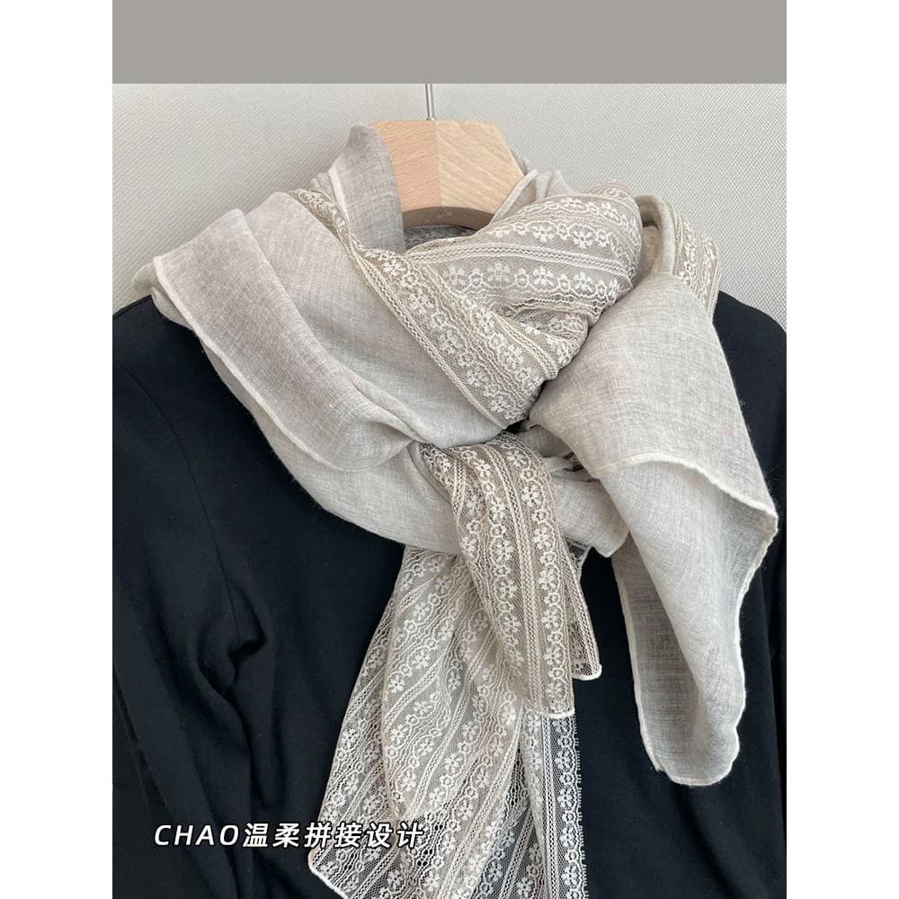 Intelectual suave ~ renda exterior xale feminino cachecol dupla utilização estilo fino primavera verão elegante lenço de
