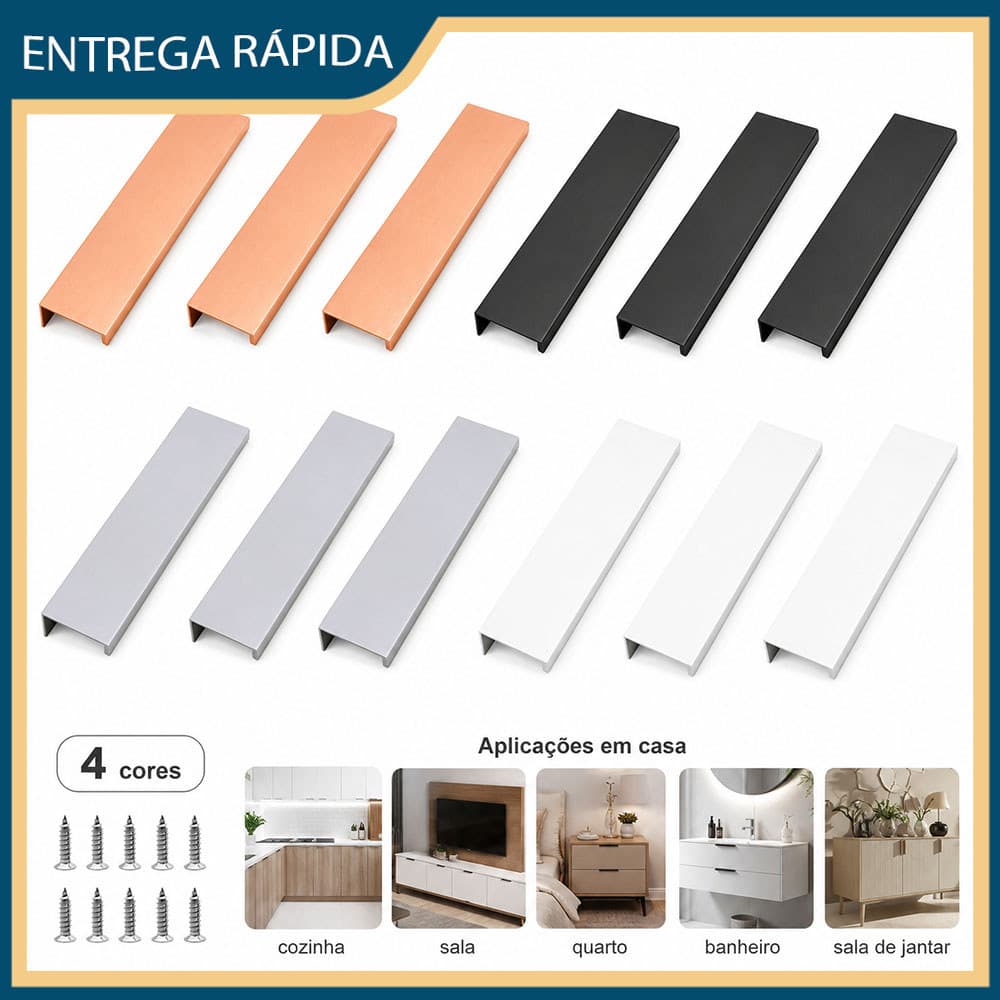 10 Puxadores De Gaveta Armario Slim Aluminio Retro,para Armários/gavetas/guarda-roupas/gavetas