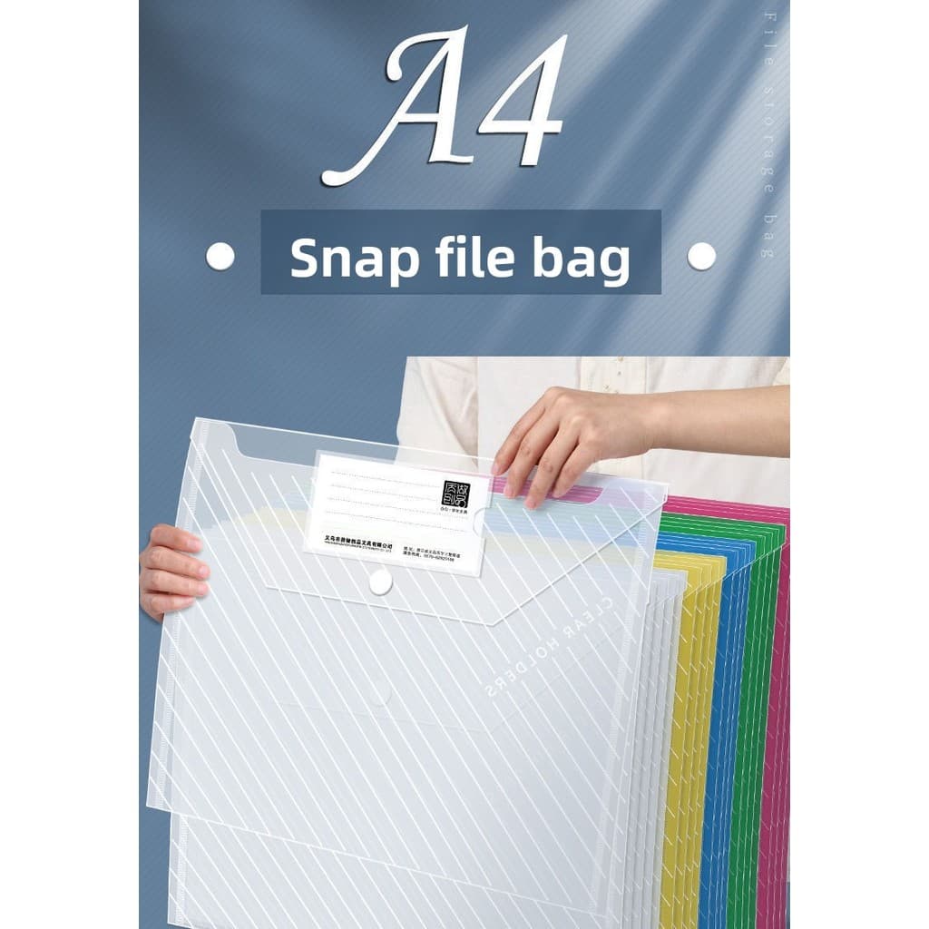 Saco de informações de plástico de grande capacidade Snap-on | Saco de armazenamento de arquivo transparente A4 + saco d