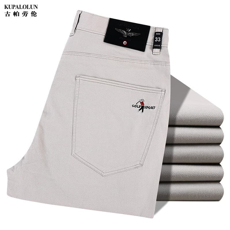 Marca primavera outono bege calças casuais masculinas em linha reta estiramento negócios casual Wear jogando calças de g