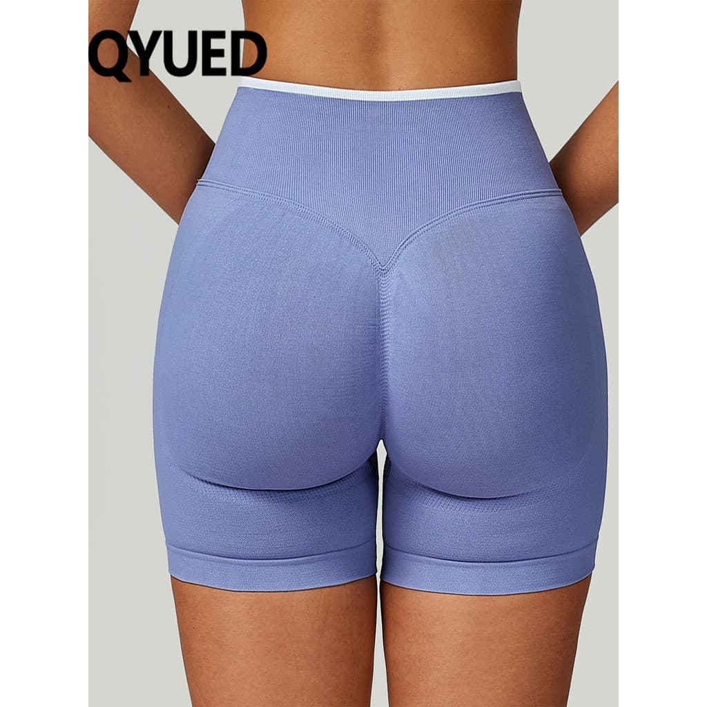 Europeu americano Cross-Border sem costura Yoga shorts feminino contraste cor bainha cintura alta shorts magros esportes
