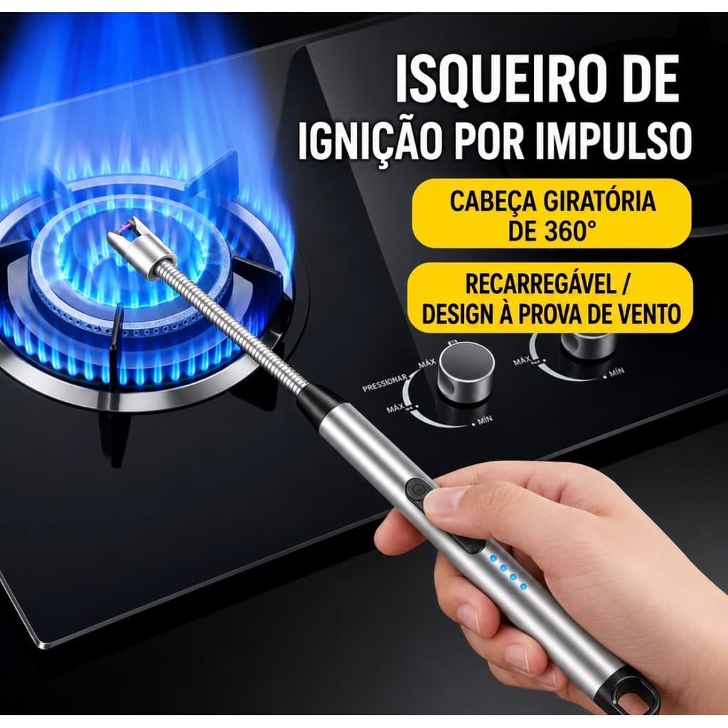 Isqueiro Eletrico Acendedor De Churrasqueira e Vela USB Recarregável