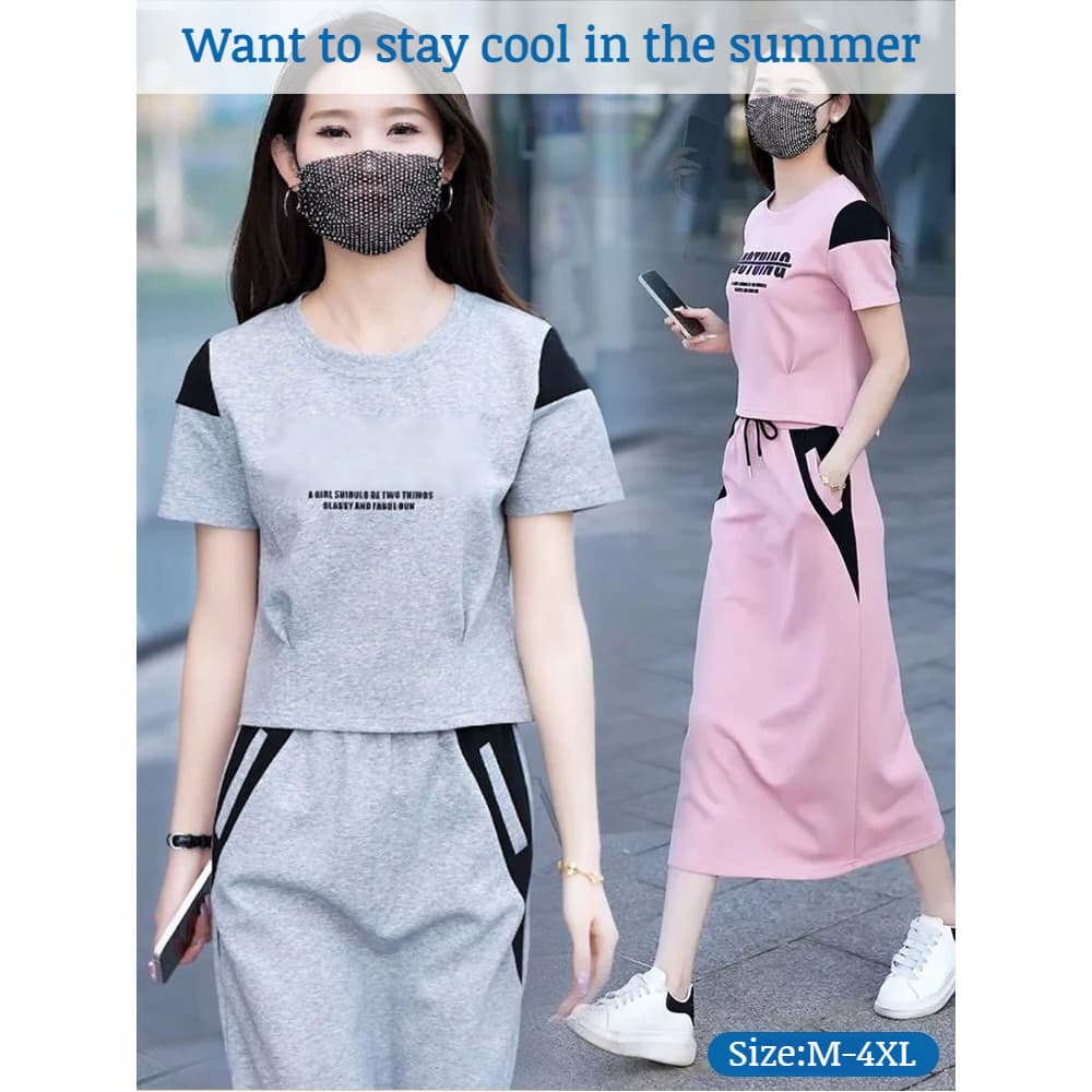Vestido feminino de manga curta, conjunto casual de duas peças, moderno e que rejuvenesce.