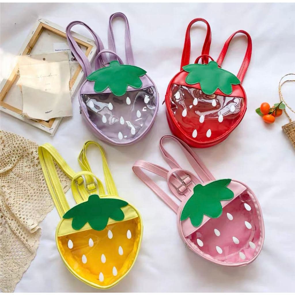 Mochila escolar infantil de morango, mochila transparente à prova d'água para jardim de infância, pequena classe, versão