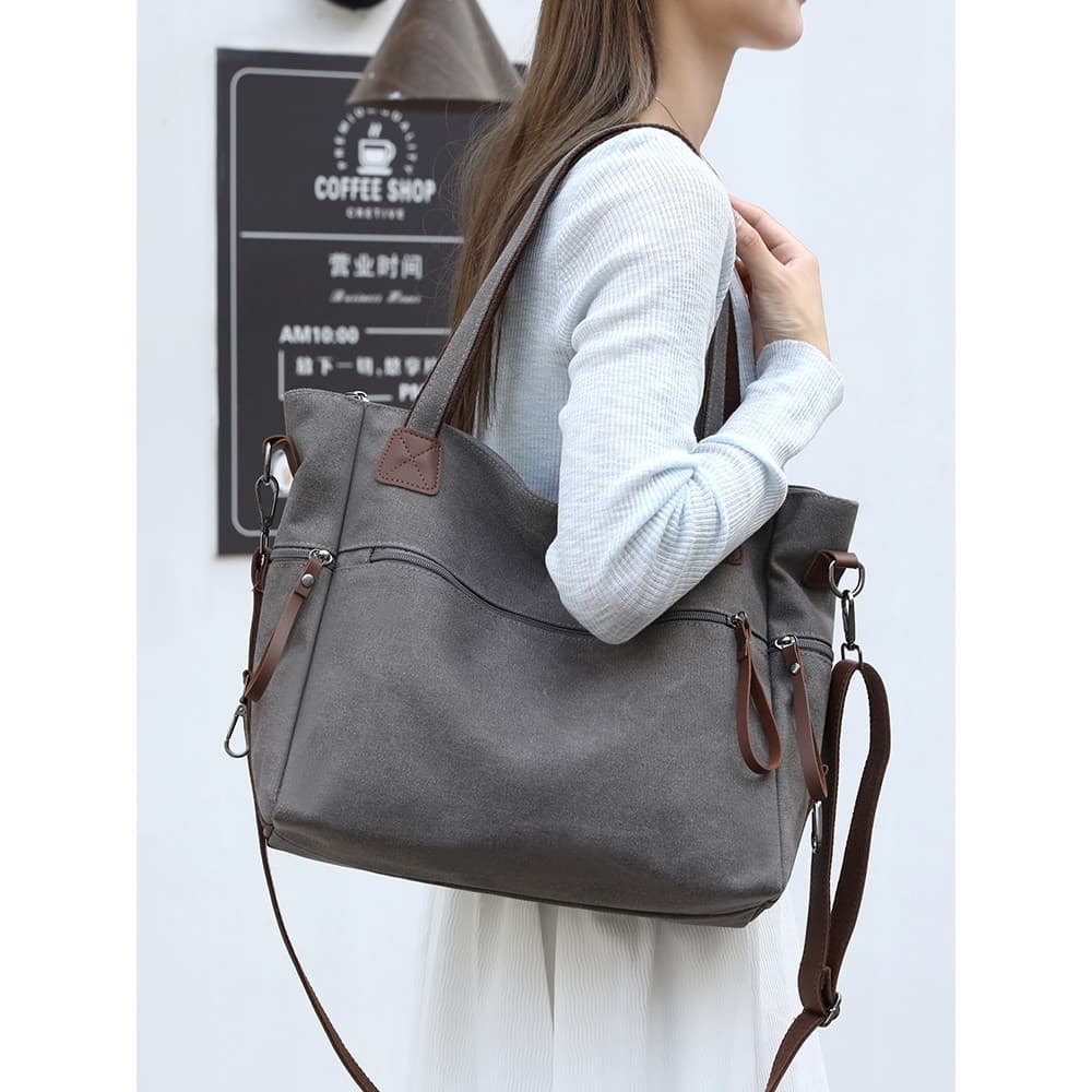 Bolsa grande retrô de lona feminina, bolsa mensageiro de grande capacidade, bolsa de ombro para estudantes universitário