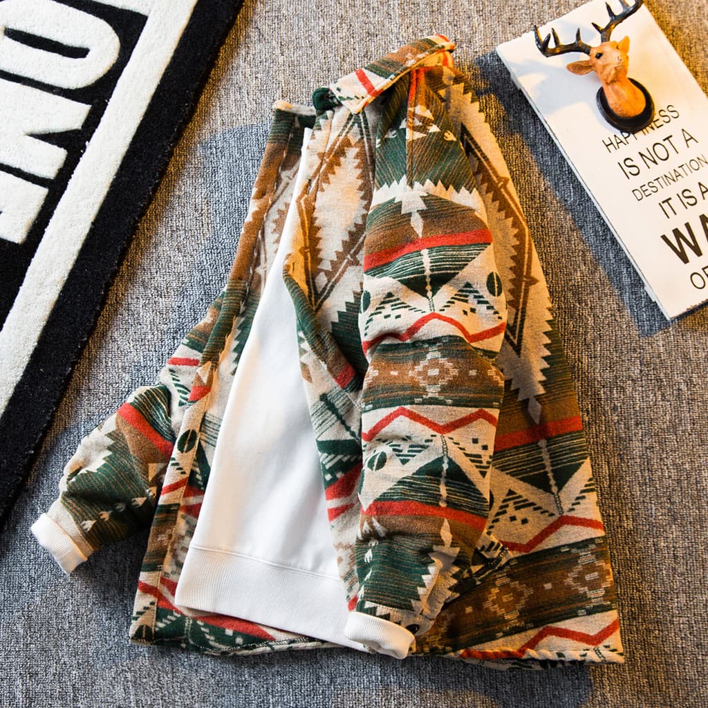 HPCP Eskimo Camisa de lã estilo étnico masculina manga comprida outono Ami Khaki retrô escovada jaqueta