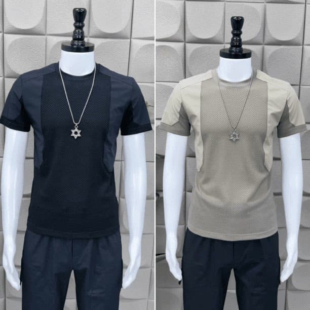 2025 novo estilo masculino em torno do pescoço de seda gelo manga curta camiseta verão respirável Casual moda All-Match