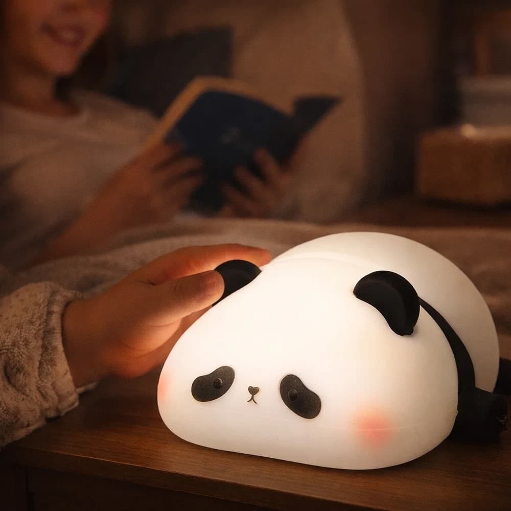 Luminária LED Panda Silicone Abajur Clarear Quarto Criança Dormir Luz Lâmpada Ursinho Preto Branco