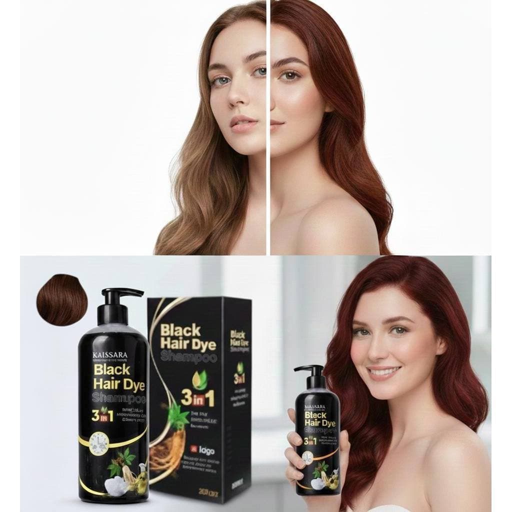 Shampoo Tonalizante Preto 3 em 1 – Black Hair Dye Shampoo | 500ml | Somente Preto, brilho intenso