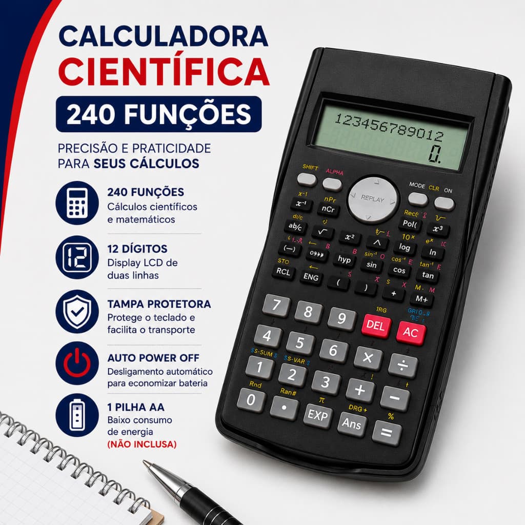 Calculadora Científica 240 Funções 12 Dígitos Profissional Escola Faculdade Engenharia Concursos