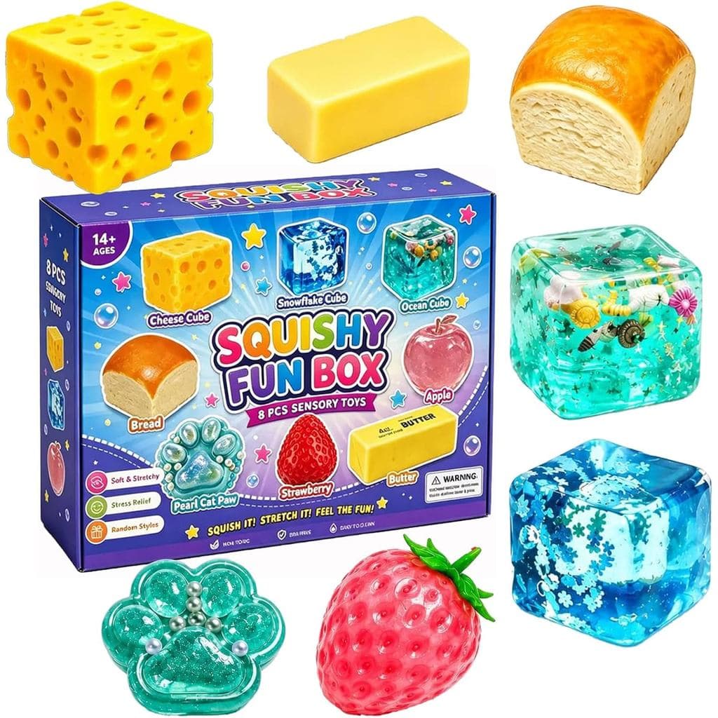 Conjunto de 8 Peças Caixa Surpresa de Squishies, Brinquedos Anti-estresse de Retorno Lento, Squishies Criativos de Retor