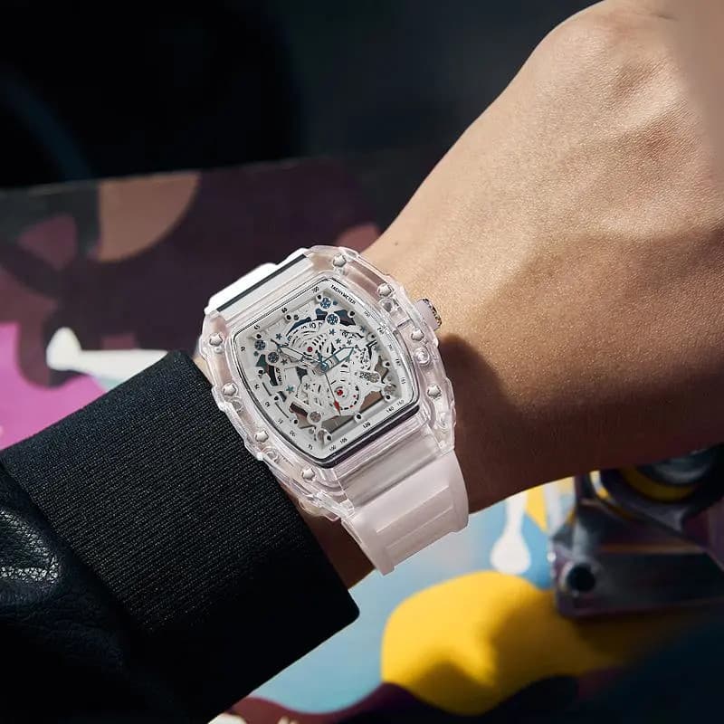 relogio masculino Relógio de quartzo não automático caso transparente completo oco Casual luminoso relógio masculino Hig