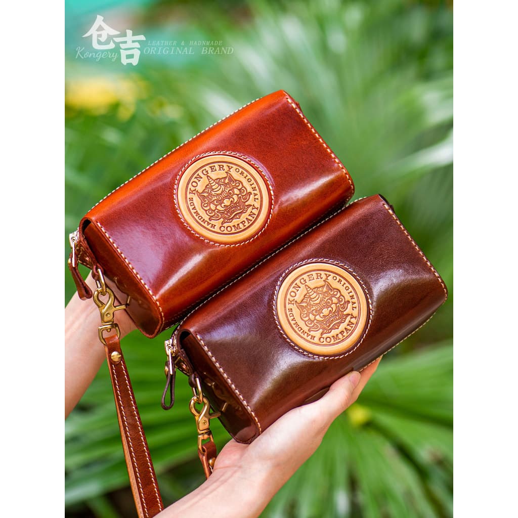 [Tianlu Pixiu] Embreagem retrô!Cangyo Couro Artesanal Wenwan Armazenamento Bolsa Embreagem Bolsa Carteira Móvel